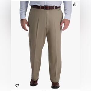 Haggar Men Iron Free Premium Khaki Expandable Waist Pant Slack Straight Fit 42W